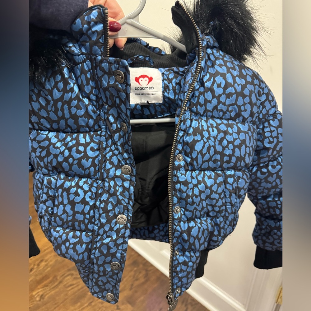 Appaman Kyla Jacket Hooded Puffer Coat Girls Toddler Size 2T Teal Leopard - Picture 3 of 3
